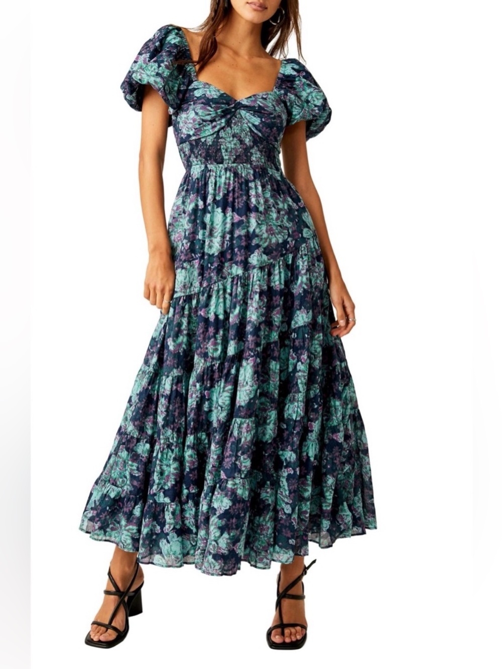 Free People Sundrenched Floral Puff-Sleeve Maxi Dress